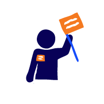 Icon of person with flag and button