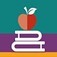 Icon with apple sitting on top of books